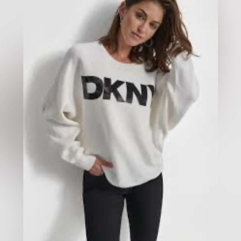 DKNY Sequins Logo Knit Sweater Size Small